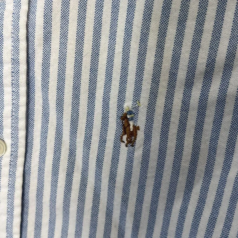 Ralph Lauren Boys Size 5 Classic Blue White Striped Oxford Shirt Pony Logo